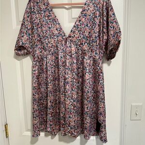 Lulu's Express Yourself Blush Pink Floral Print Satin Babydoll Dress